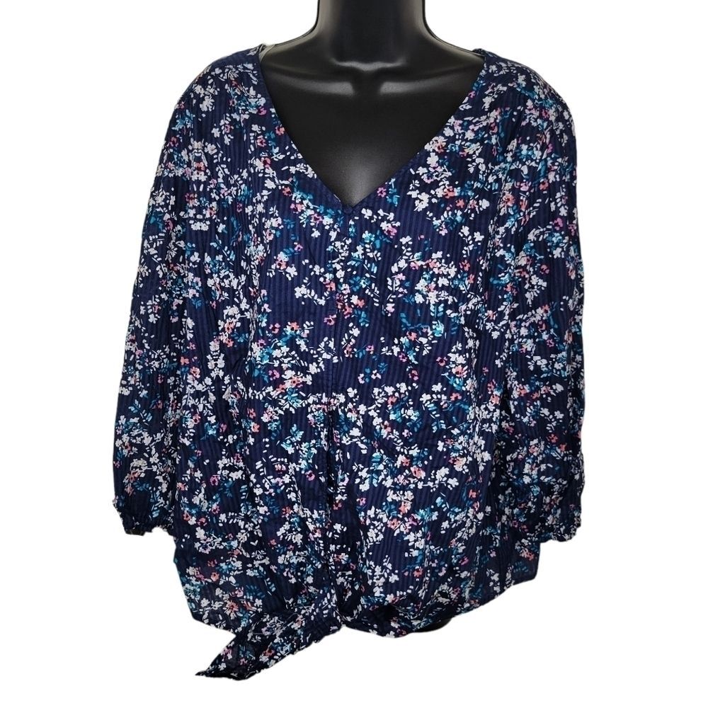 St. John's Bay Nwt floral burton front tie hem peasant top size XL